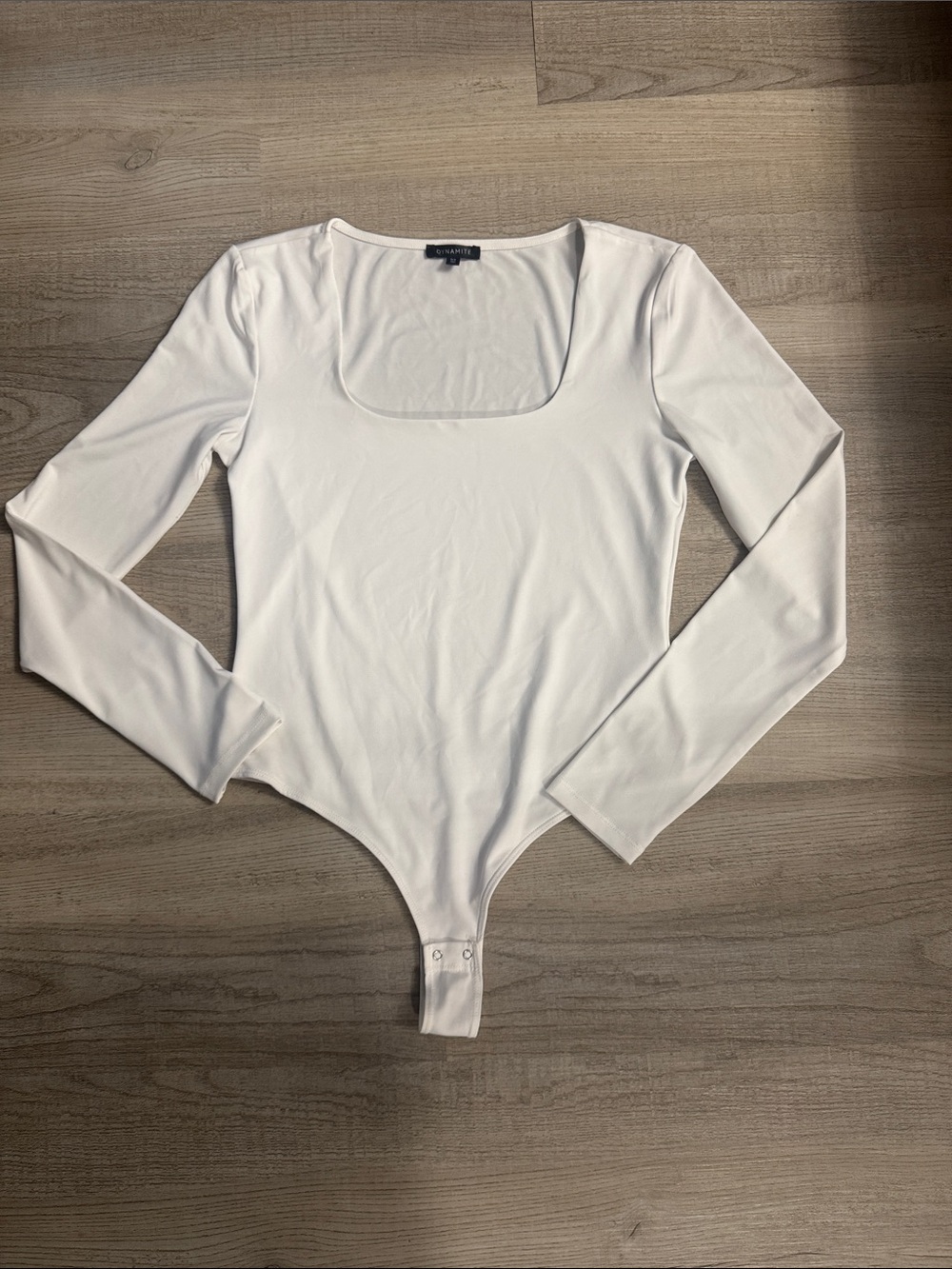 Dynamite White Long-Sleeve Square Neck Bodysuit